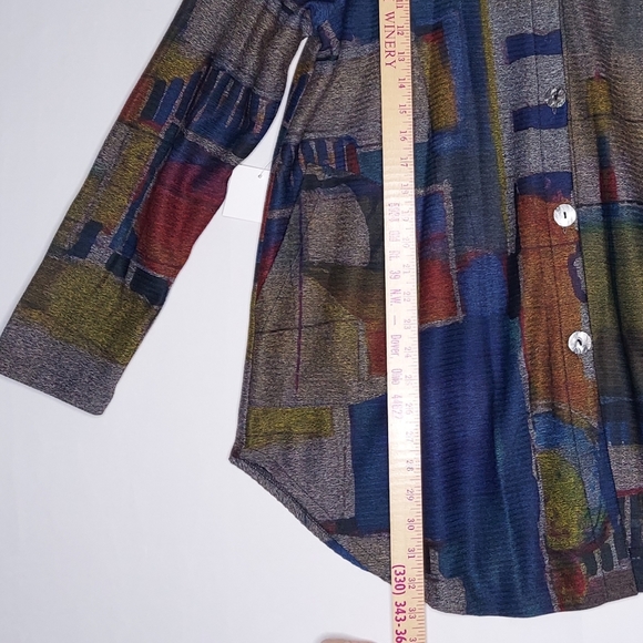 Damee Shirt-Jacket XL Women Abstract Multicolor Button Pocket Artsy Shacket Top - Picture 7 of 10
